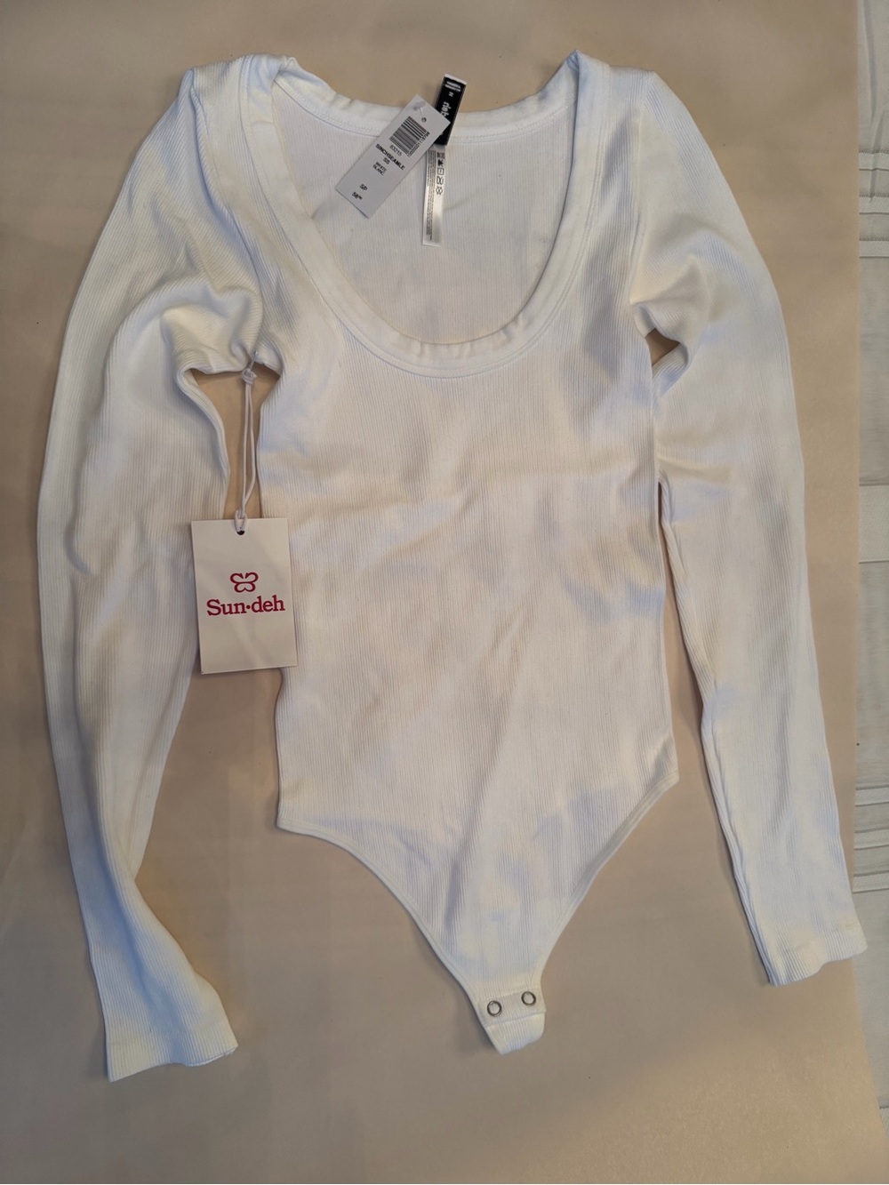 Aritzia Sunday White Ribbed Short Sleeve Bodysuit
